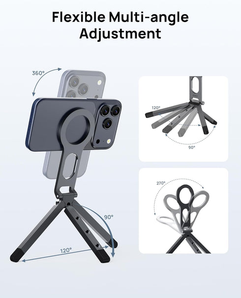SODI 17 16 15 14 13 12 Magnetic Phone Tripod Stand for iPhone - Strong Magnet Foldable Cell Phone Stand for Vlog, Gym