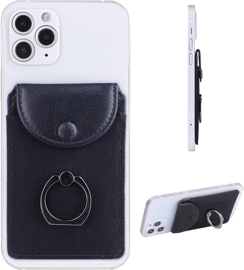 Credit Card Holder for Back of Phone, Ultra-Slim Stick on Wallet with RFID Blocking Ring Stand