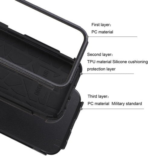 Co-Goldguard iPhone 15 Pro Case, Shockproof, Drop-proof, Heavy Duty Protection, 3 in 1 Cover, Black
