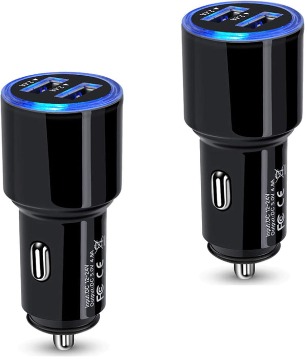 USB Car Charger, 2Pack - 4.8A Fast Charging Dual Port USB Cigarette Lighter Adapter for iPhone, Samsung Galaxy, Android