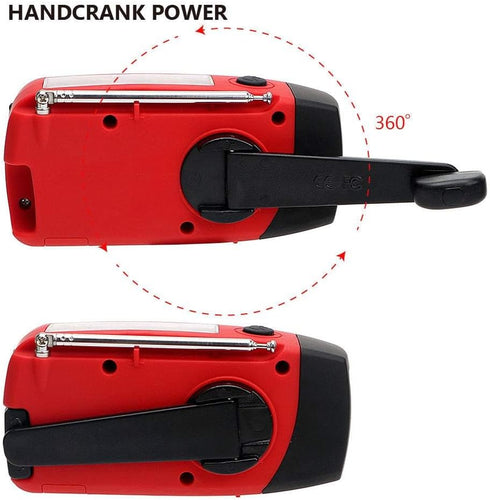 FM/AM/NOAA Weather Radio Mini Emergency Survival Hand Crank Solar Portable with 3 LED Flashlight