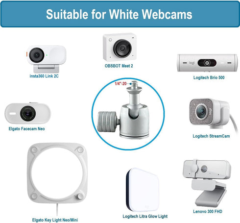 AceTaken 100, 300,Brio 500,C270,C310 White Webcam Magnetic Stand Holder for Logitech Brio Brio webcams