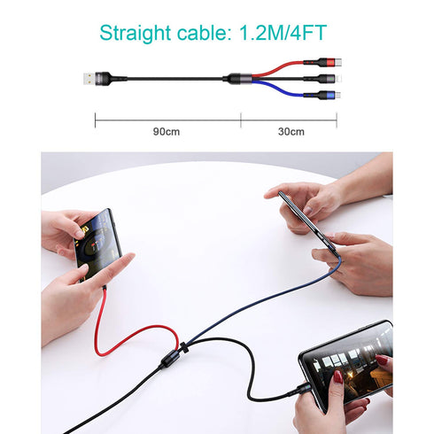 Multi Charger Cable-USAMS Nylon Braided (4FT) USB Charging Cable Adapter with USB Type C/Micro USB Connectors