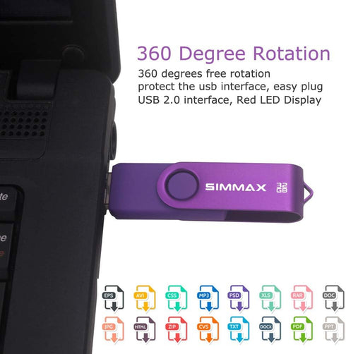 SIMMAX 32GB 2.0 (32GB Memory Stick USB Flash Drives Swivel Thumb Drive Pen Drive Purple)