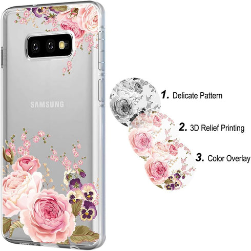 Case for Galaxy S10e 5.8 Inch, Slim Shockproof Clear TPU Floral Protective Case Cover for Samsung Galaxy S10e