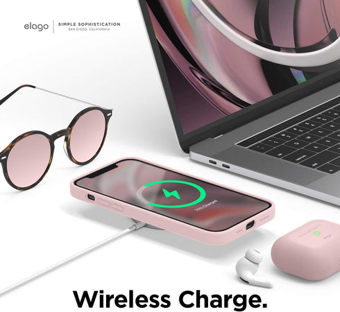 elago Magnetic Silicone Case for iPhone 12/12 Pro, Lovely Pink, Built-in Magnets, Compatible with MagSafe Accessories