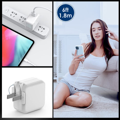 12W USB Power Adapter & 2Pack MFi Certified 6FT iPad Charging Cords for iPad 4-9, Mini 1-5, Air 1-3, iPhone.