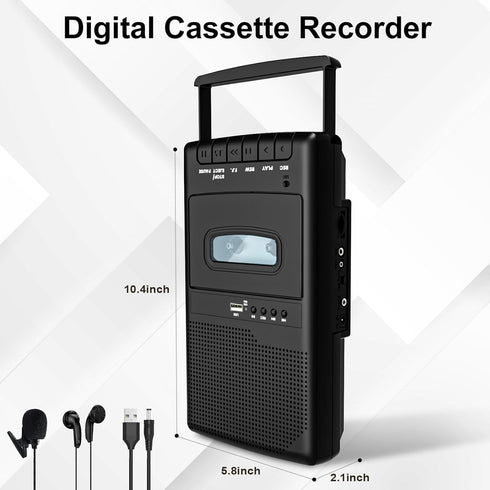 Mersoco Cassette Cassette 3.5MM Portable Player,Digital Recorder Portable Tape Player with Stand-Alone Microphone