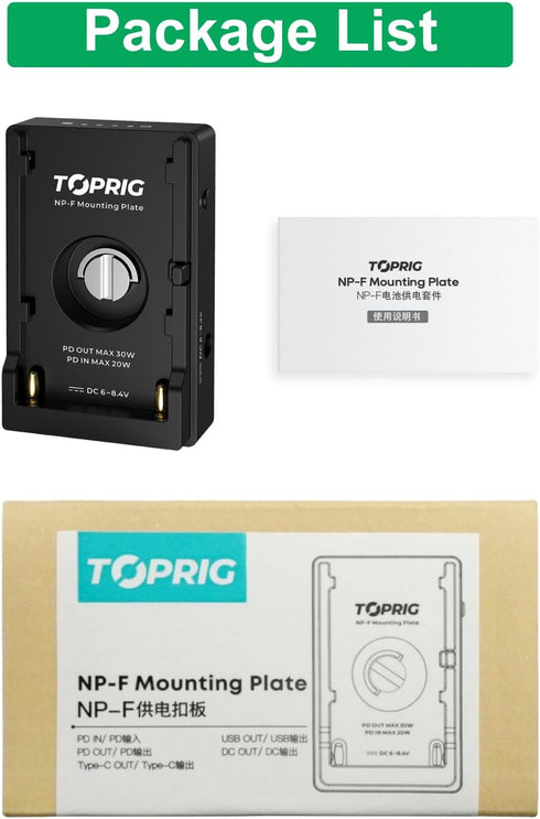 NP-F Battery Adapter Plate for NP-F 550V, 750V, 970V - Fast Charging Mount with 1/4'' Screw for Camera Rig