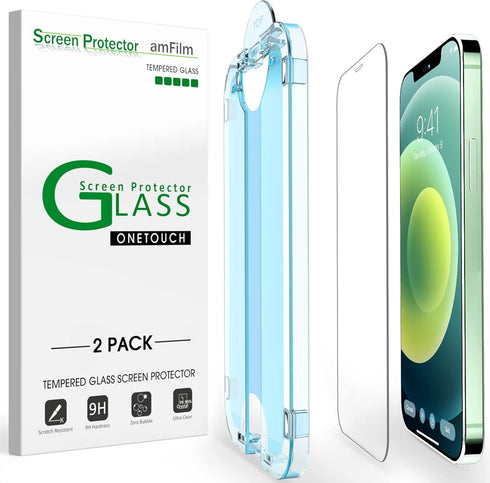 amFilm OneTouch Tempered Glass Screen Protector for iPhone 12 Mini (5.4", 2020) with Easy Installation Kit (2-Pack)