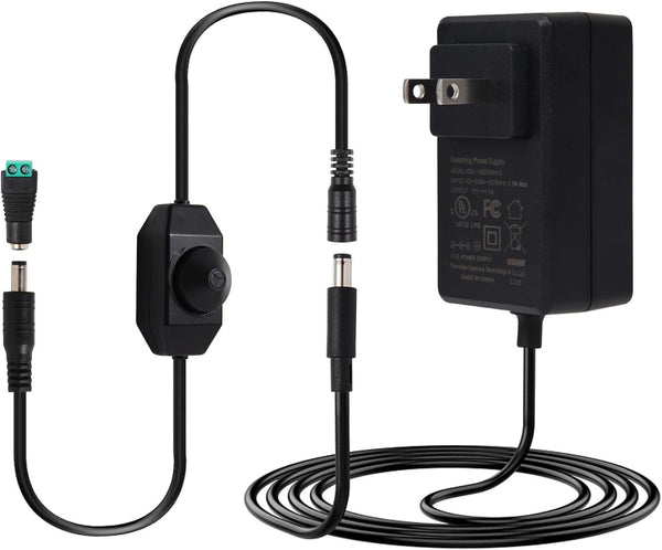 12V Power Supply, AOYADAISU UL Listed 12 Volt DC Power Adapter 24W with Dimmer Switch for Single Color LED Strip Light