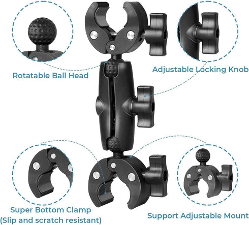 Sequpr Super Clamp Double Camera Clamp, Non-Slip Head Mount for Photography Light Stand, Umbrella, Selfie Stick