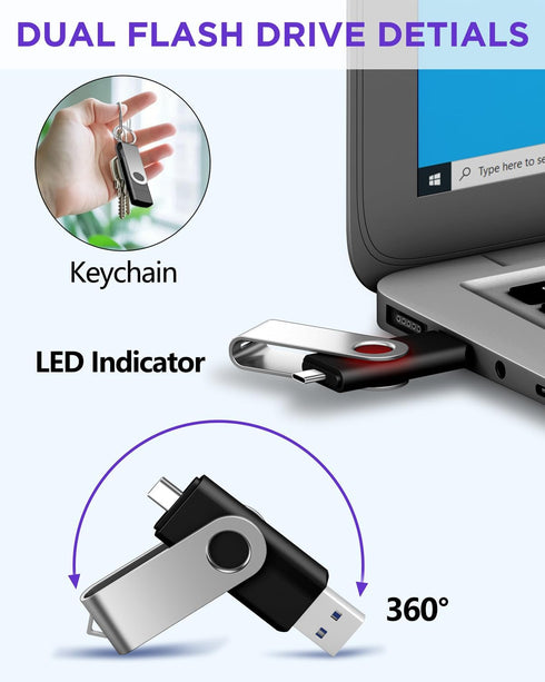AGECASH A 128GB 1 Pack 2-in-1 3 .0 128GB AGECASH USB-C Dual Flash Drive | USB A + Type C Flash Drives USB C Thumb Drive