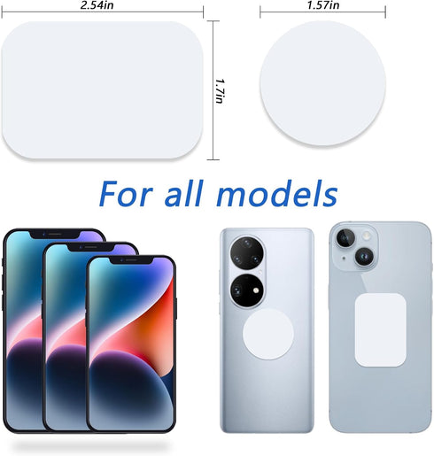 Phone Magnets for Back of Phone, Universal Metal Plates, 2 Rectangular and 2 Round with Adhesive, car Phone Magnets (White)