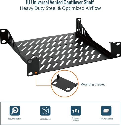 Tecmojo 1U 10" 7.87" Rack Mount Shelf for Server Rack, Deep Vented Cantilever Tray, Metal Shelf for Network Cabinet