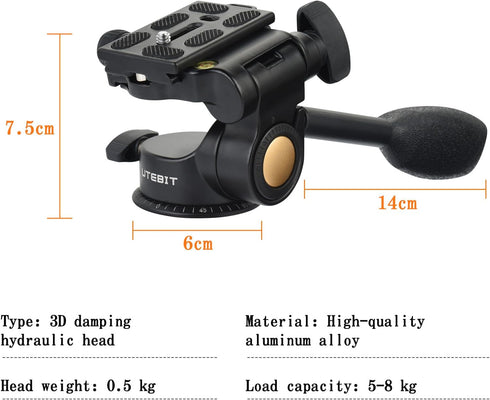 UTEBIT 11 lbs/5kg Tripod Fluid Head Tilt Head with Arca Swiss Quick Release Plate and Handle, Metal Camera Tripod Head