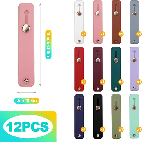 KornaDoz 12 Pack Universal Silicone Phone Grip Strap, Finger Loop with Strong Adhesive for Back of Cell Phone Case
