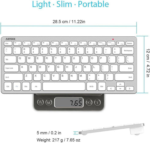 Arteck 2.4G Wireless Keyboard, Ultra Slim Compact with Media Hotkeys for Desktop PC, Laptop, Smart TV