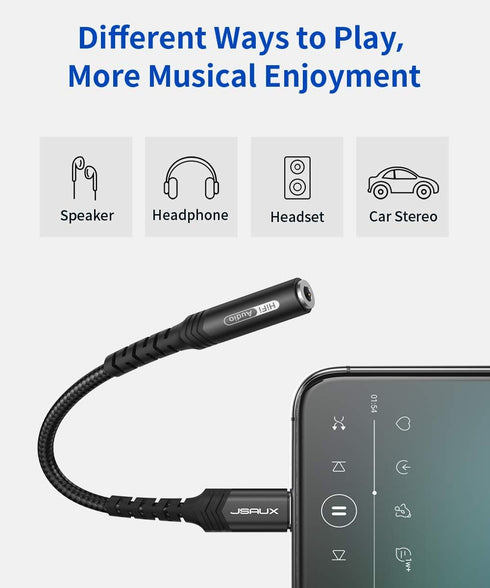 JSAUX iPhone Headphone Adapter, Lightning to 3.5mm, MFi Certified, Compatible with iPhone 14/13/12/11/SE/X/8 - Black