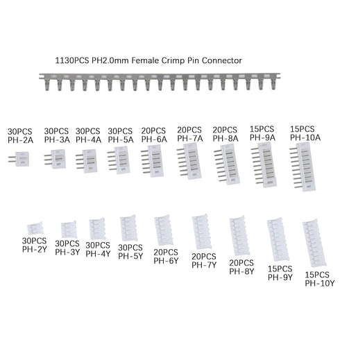 1550PCS JST PH 2.0mm Connector Assortment Kit 2.0mm Pitch Male Female 2/3/4/5/6/7/8/9/10 Pin Housing Adapter Plug Terminal