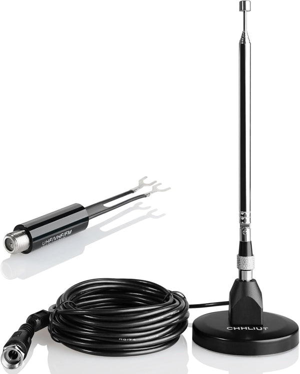 CHHLIUT FM Antenna for Stereo Receiver Magnetic Base, 16ft Coaxial Cable, Retractable, Perfect