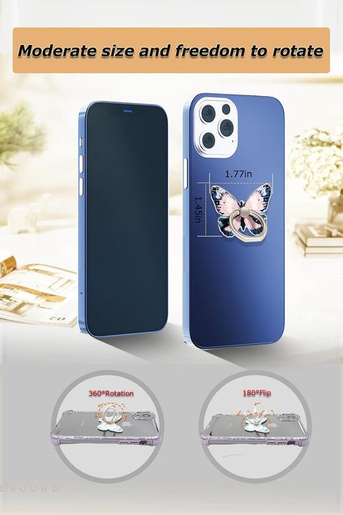 Butterfly Cell Phone Ring Stand Holder, Cute Butterfly Pattern Painted Metal Finger Stand, 360° Rotation Phone Ring