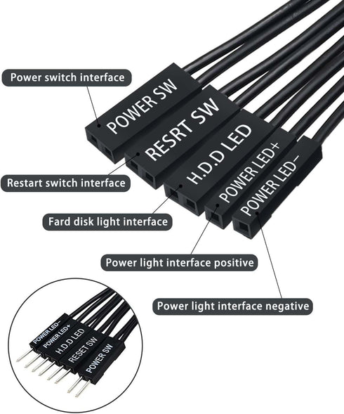 COMeap Front Panel Connector, Motherboard Extension Cable Set with Front Panel Extension Plug POWE LED+/-, HDD LED, Power SW, Reset SW,HD Audio,Front USB Extension Cable for PC DIY(21in,Black)