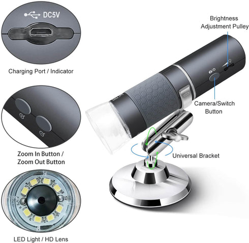 Ninyoon 4K WiFi Microscope for iPhone Android PC, 50-1000X USB Digital Microscope, Wireless Super HD Endoscope Camera