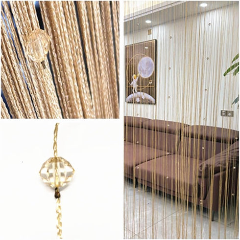 Decorative Door String Curtain Wall Panel, Fringe Window Room Divider for Wedding and Home Decoration, Champagne