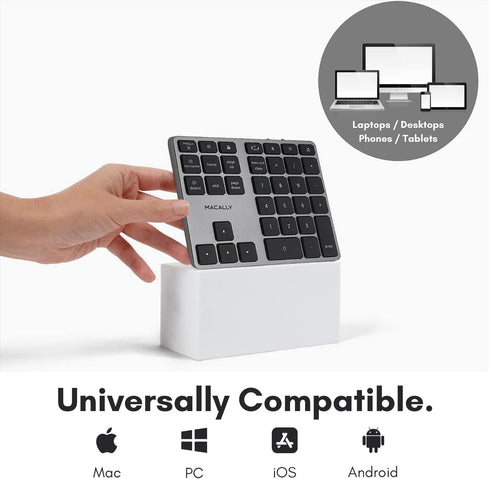 Macally Bluetooth Number Pad for Laptop, Slim Aluminum Design, Rechargeable Wireless Numeric Keypad for Mac, PC