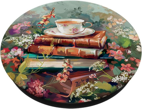 Vintage Cozy Reading Nook Vibes Coffee & Flowers Books PopSockets Standard PopGrip