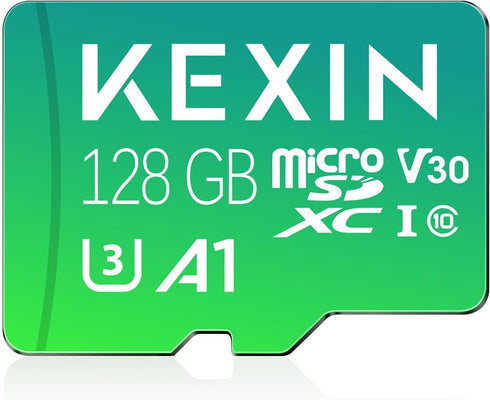 KEXIN 128GB Micro SD Card with Adapter, Up to 90MB/s 4K, V30, A1, C10, Compatible with Action Camera, Drone, Smartphone