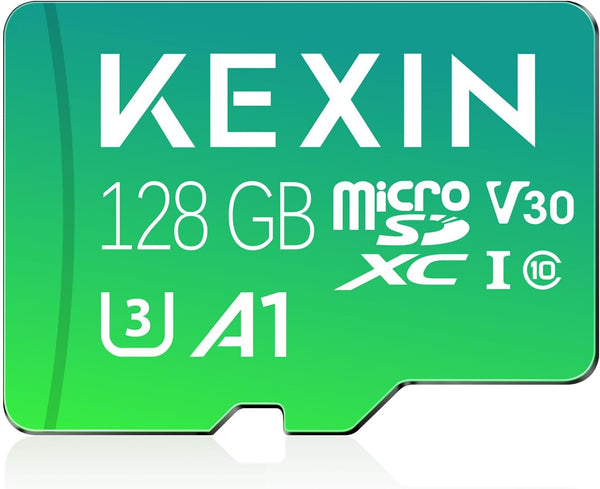 KEXIN 128GB Micro SD Card with Adapter, Up to 90MB/s 4K, V30, A1, C10, Compatible with Action Camera, Drone, Smartphone