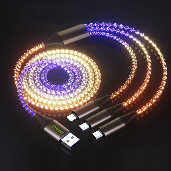IHAO 3 in 1 Multi Connectors Charger Cable Micro USB/USB Type C PD Fast Charging Cord with Visible RGB Current Flowing