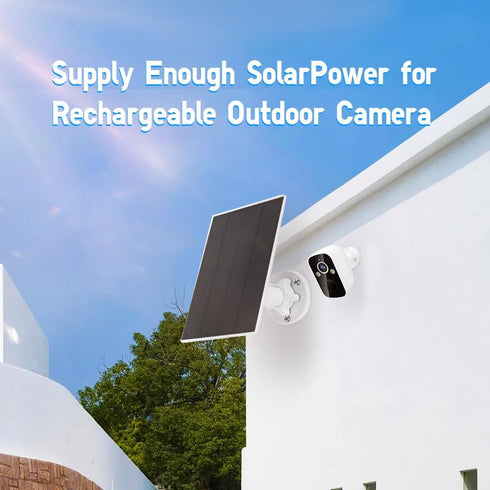 5W Solar Panel, IP 65 Waterproof 5V Micro USB Port for Wireless Outdoor Security Cameras, Rechargeable Battery
