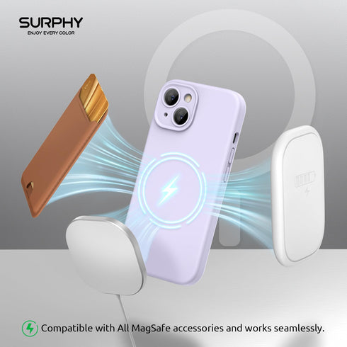 SURPHY iPhone 15 Plus Case (6.7 inch, 2023) - Liquid Silicone, MagSafe Compatible, Lilac + 2 Pack Screen Protector.