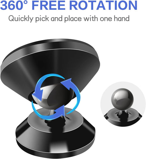 2 Pack Magnetic Phone Car Mount, Strong Magnet Cell Phone Holder with 4 Metal Plate, Dashboard 360° Rotation & Degrees View, Adjustable Magnet Cell Phone Mount Compatible with iPhone, Samsung and More