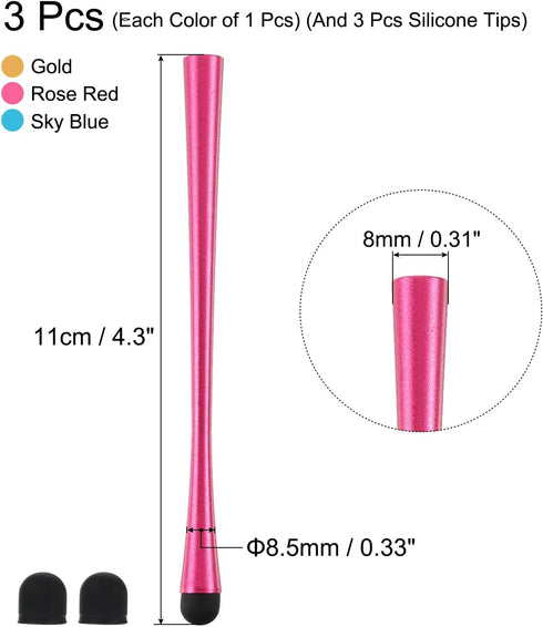 MECCANIXITY 3pcs Stylus Pens for Touch Screens, Slim Universal Capacitive Pen with 3 Extra Tips, Blue/Gold/Red