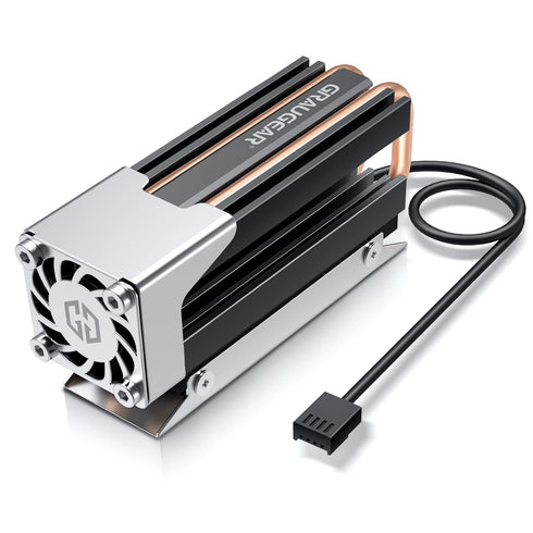 GRAUGEAR M.2 2280 SSD Heatsink, Dual Copper Heat Pipes, 25mm Cooling Fan with PWM Control, Aluminum Plate-Fin Design,