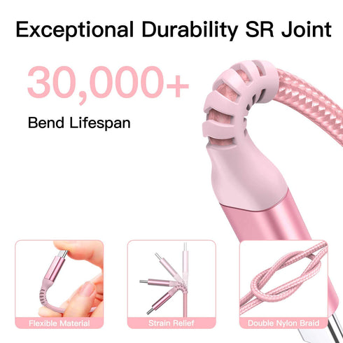 15ft USB C to USB C Cable (2-Pack) Pink, 100W Fast Charging Braided Cable for iPhone 15 Pro Max, MacBook Pro, iPad Pro