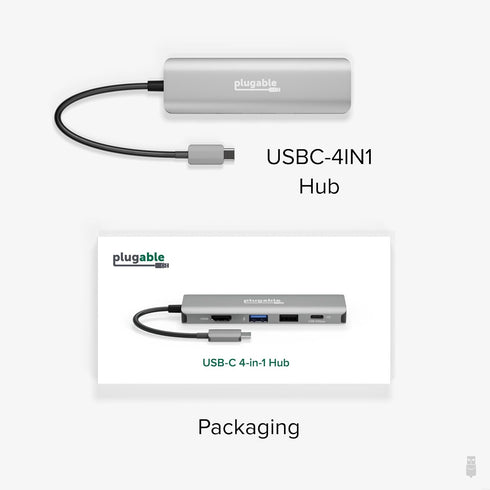 Plugable USB C Hub Multiport Adapter, 4 in 1, 100W Pass Through Charging, USB C to HDMI 4K 60Hz