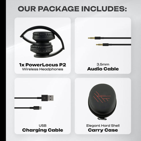 PowerLocus Bluetooth Over-Ear Headphones, Wireless Stereo Foldable Headsets with Built-in Mic, Black