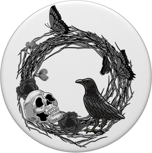PopSockets Standard PopGrip Black Skull Crow Butterfly Wreath Vintage Halloween Goth
