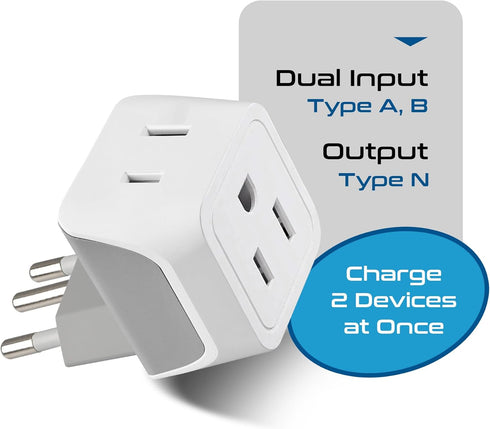 Ceptics Brazil Travel Adapter Plug, Dual USA Input - Type N (3 Pack), Ultra Compact and Safe Grounded