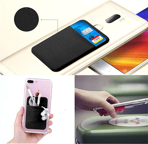 ACKLLR 3 Pack Cell Phone Card Holder, Adhesive Sticker for Back of Phone, Stretchy Fabric Card Sleeves