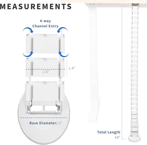 VIVO Vertebrae Cable Management Kit, Adjustable Quad Entry Wire Organizer for Home Office, White