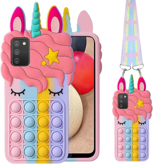 for Samsung Galaxy A02S/A03S Case, Cartoon Fun Kawaii Cute Silicone Bubble Button Decompression Case
