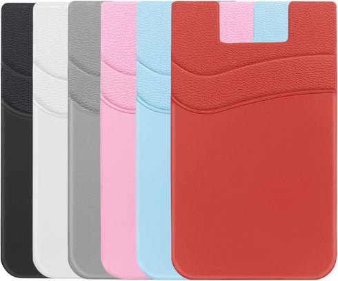 SS Card Holder for Phone Case, Silicone Stick On Credit Card Wallet for Men & Women, Ultra-Thin & Portable (6 pack)
