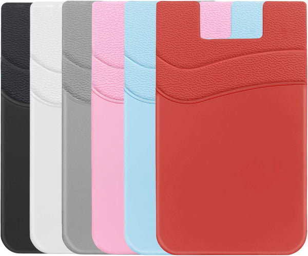 SS Card Holder for Phone Case, Silicone Stick On Credit Card Wallet for Men & Women, Ultra-Thin & Portable (6 pack)