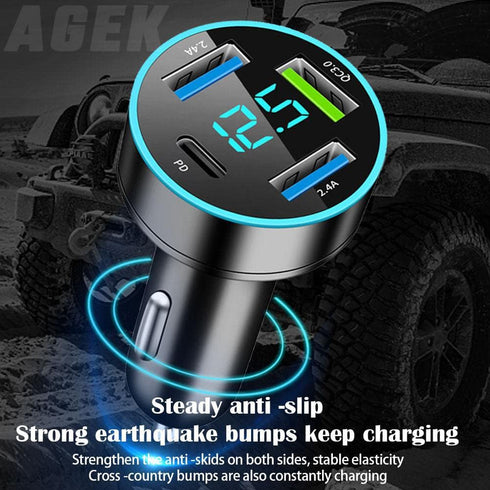4 Port USB Car Charger Adapter, Car Charger USB C with Voltage Display PD 3.0 & QC 3.0 Fast Charging for iPhone,